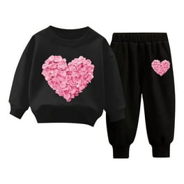 Bagilaanoe Girls' Valentine's Day Outfits, 2Pcs Heart Print Long