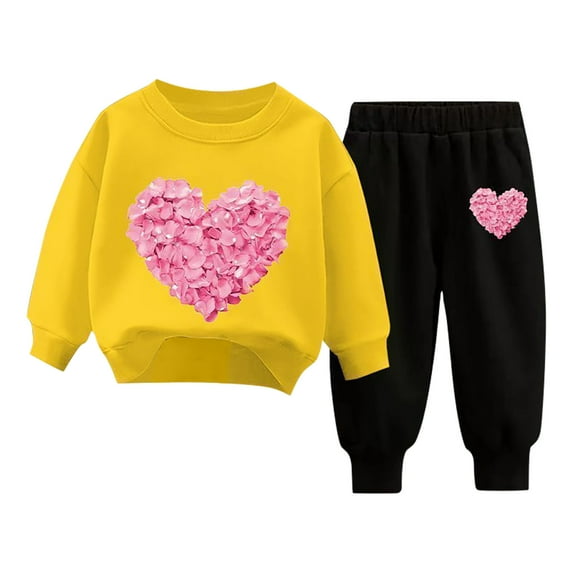 Valentines Day Toddler Girl Clothes Sets,Iyufng Graphic Heart Print Crew Neck Outfit Sets,Toddler Kids Boys Girls Fashion Cute Soft Long Sleeve Top+Pants Suit