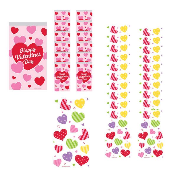Valentines Day Treat Bags Goodie Bags Seal Treat Hearts 2 Designs, Twist and Zipper Bag Styles 32 Ct by Clear Above