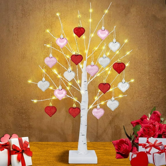 Valentines Day Tree, Valentines Day Decor, 24in Valentines Day Decorations Light Tree, with 18 Heart Ornaments, USB/Battery Operated, for Home Table Bedroom Valentines Day