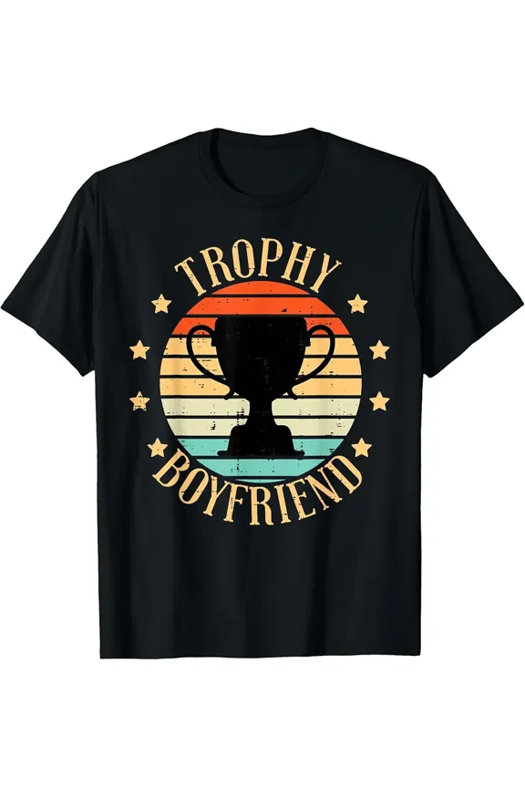 Valentines Day Trophy Boyfriend Sunset Retro Bf Men Him T-Shirt
