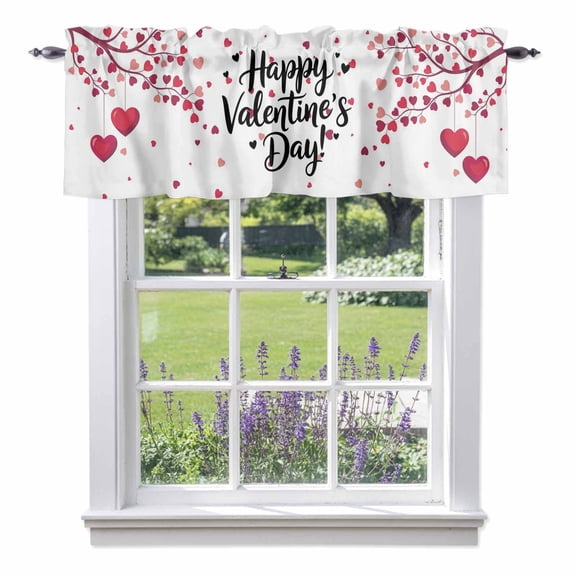 Valentines Day Valances for Windows, Romantic Spring Red Pink Hanging Love Heart Tree Valance Window Treatment Rod Pocket Short Curtains Valances for Kitchen Bathroom 54"W x 18"L