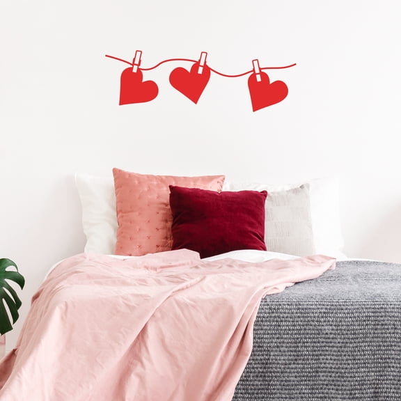 Valentines Day Vinyl Wall Art Decal - 3 Hearts On A String - 10" x 31" - Valentine’s Decor for Home Living Room Bedroom Sticker - Trendy Indoor Outdoor Apartment Office Work (10" x 31", Black)