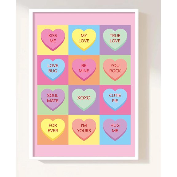 Valentines'Day Wall Art Print Pastel Pink Conversation Heart Art Poster Romantic Wall Decor for Wedding Home Living Room Bedroom, UNFRAMED