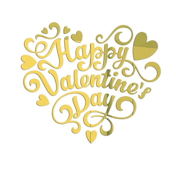 Valentines Day Wall Sticker Romantic Decorative Acrylic Happy Valentines Day Heart Mirror Decal Decor for Anniversary-Golden