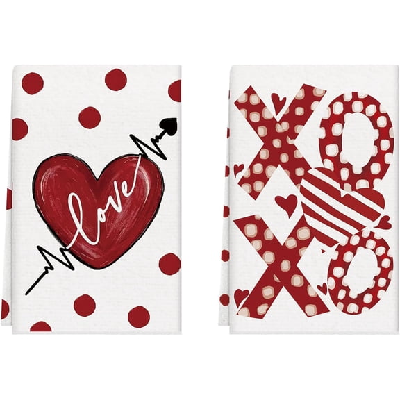 Valentines Day Watercolor Love Hearts Dots Kitchen Towels Dish Towels 18x26 Inch Home Decorations Hand Towels Set of 2 Drying Dishcloth
