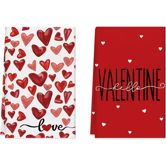 Valentines Day Watercolor Love Hearts Kitchen Towels Dish Towels 18x26 Inch Home Decorations Hand Towels Set of 2 Drying Dishcloth