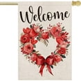 thumbnail image 1 of Valentines Day Welcome House Flag 28x40 Inch Double Sided Outside Roses Floral Love Hearts Wreath for Rustic Anniversary Wedding Holiday Yard Outdoor Decoration, 1 of 6