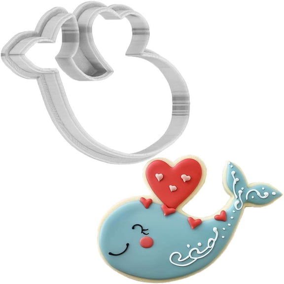 Valentines Day Whale with Heart Spout Cookie Cutter 4 Inch Made in USA by WONDERTORY