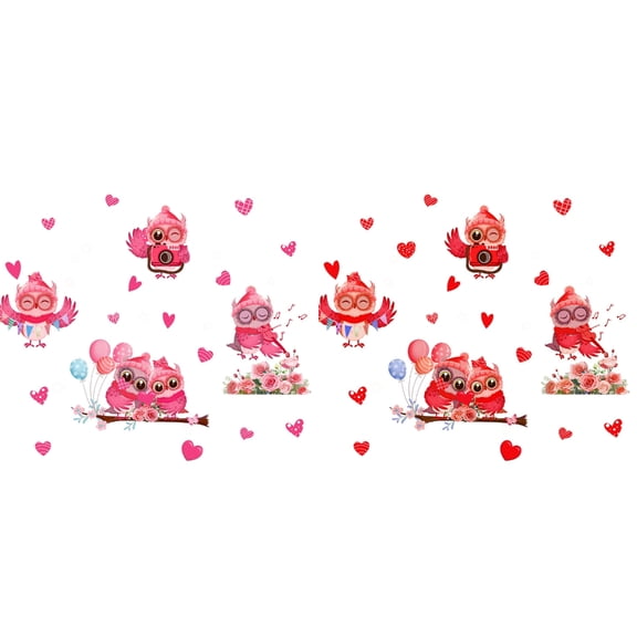 Valentines Day Window Clings Decoration Heart Owl Decorative Window Stickers Wall Decals Reusable and Easy to Remove