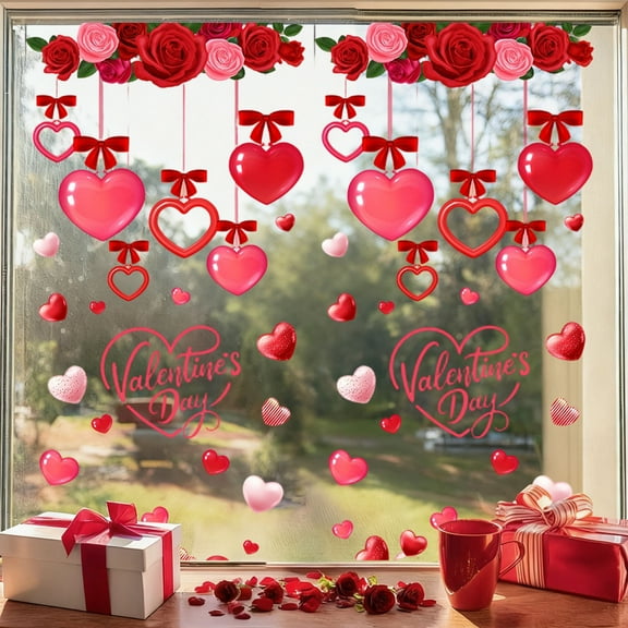 Valentines Day Window Clings, Valentine Stickers Decor, Valentines Double-Sided Window Decals for Home Anniversary Party Office Decoration