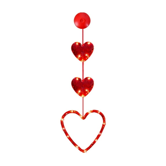 Valentines Day Window Lights Decorations with Timer, Battery Powered Hanging Red Lighted Heart Shaped Silhouette Sucker LED Lamp for 2026 Holiday Fireplace Indoor Home Decor
