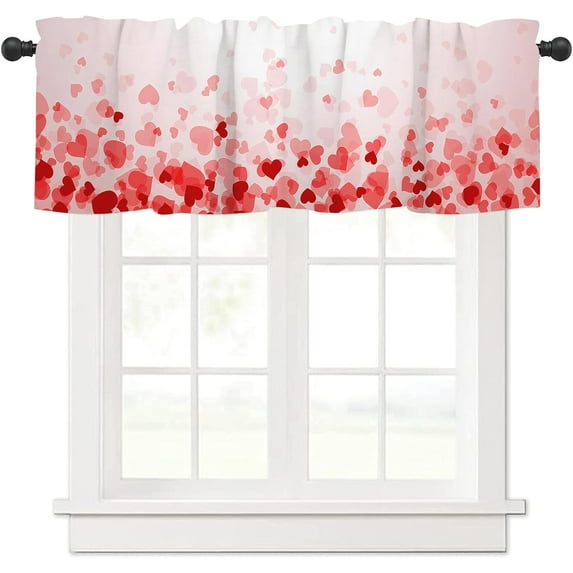 Valentines Day Window Valances Pink Love Heart Valance Kitchen Curtains with Rod Pocket Short Curtain Panels for Bedroom Living Room 54" X 18"
