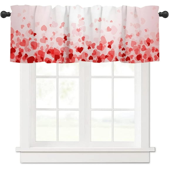 Valentines Day Window Valances Pink Love Heart Valance Kitchen Curtains with Rod Pocket Short Curtain Panels for Bedroom Living Room 54" X 18"