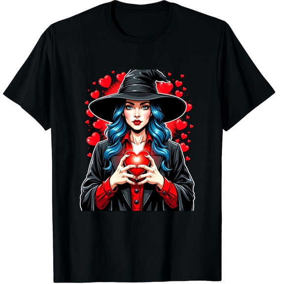 Valentines Day Witch Love Spell Potion V-Day Wiccan Pagan Graphic Crew Neck Short Sleeve T-Shirts (Men's, Women's)