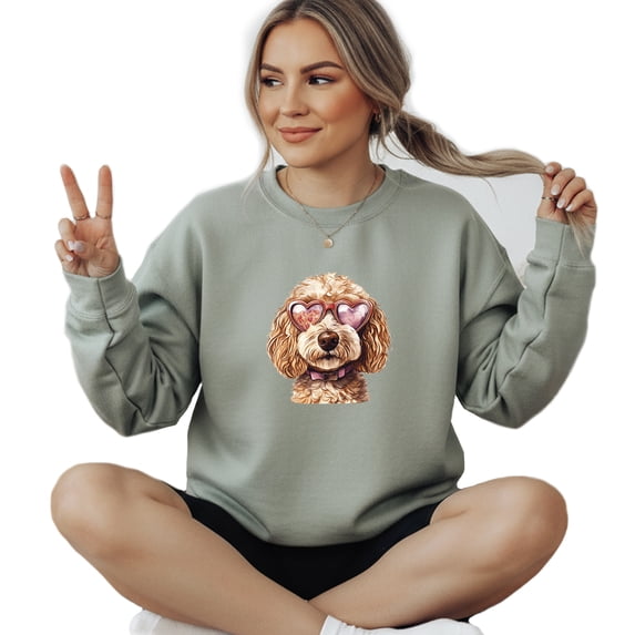 Valentines Day With Golden Doodle Sweatshirt Womens Cute Dog Mom Gift Casual Long Sleeve Graphic Shirts Top