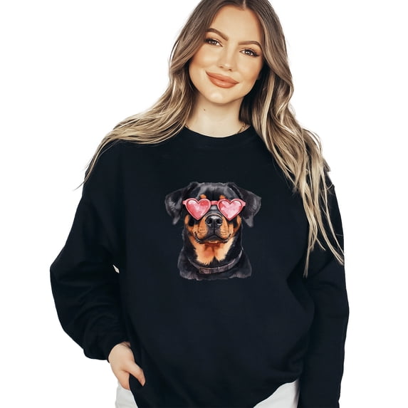 Valentines Day With Rottweiler Sweatshirt Womens Cute Dog Mom Gift Casual Long Sleeve Graphic Shirts Tops