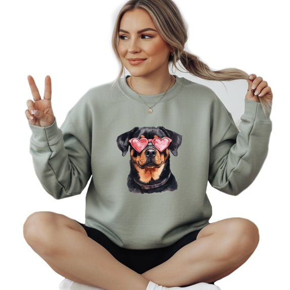 Valentines Day With Rottweiler Sweatshirt Womens Cute Dog Mom Gift Casual Long Sleeve Graphic Shirts Tops