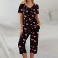 thumbnail image 1 of Valentines Day Women Pajama Set 2026 Lounge Heart Printed Plus Size Short Sleeve and Capri Trousers Sets with Pockets, 1 of 7
