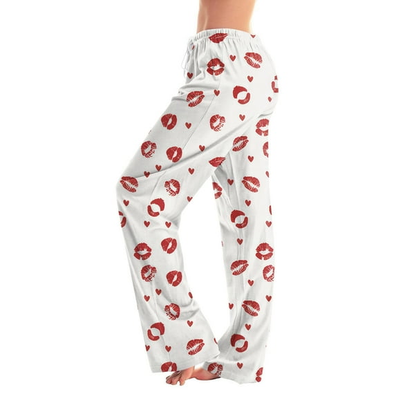 Valentines Day Women's Casual Long Pajama Elastic Waist Wide Leg Funny Graphic Pjs Drawstring Wide Leg Jogger Lounge Yoga Sweat Pants