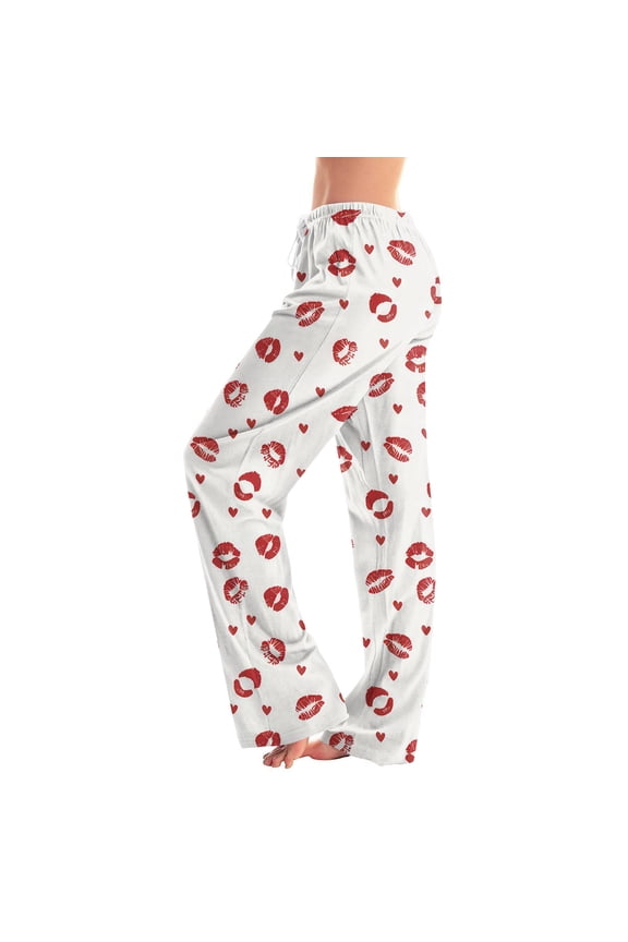 Valentines Day Women's Casual Long Pajama Elastic Waist Wide Leg Funny Graphic Pjs Drawstring Wide Leg Jogger Lounge Yoga Sweat Pants