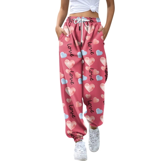 Valentines Day Women's Sweatpants Petite Length Pockets Pants Casual Workout Athletic Joggers Drawstring Waist Sweat Pants