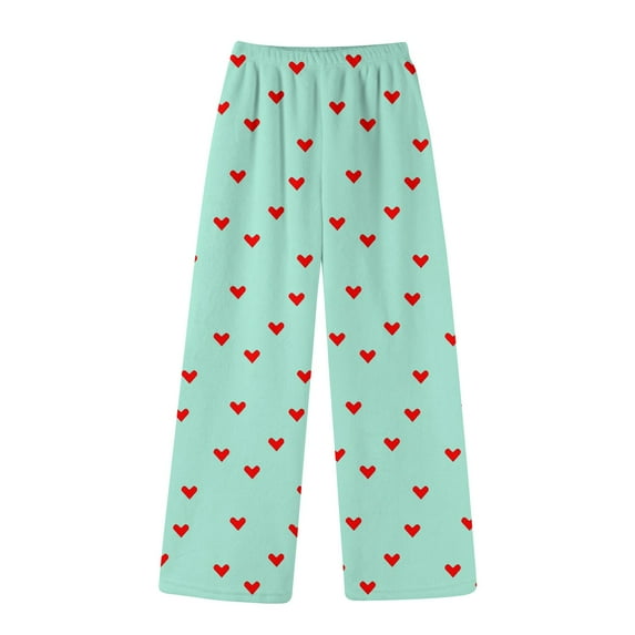 Valentines Day Womens Flannel Pajama Pants Fluffy Heart Plush Winter Home Pants Fleece Fuzzy Pajama Bottoms