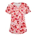 thumbnail image 1 of Valentines Day Womens Nurse Uniforms Summer Love Heart Printed V Neck Breathable Workwear Shirt Short Sleeve Professionals Soft Stretch Scrub Tops with Pockets red Small, 1 of 4