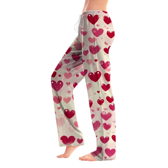 Valentines Day Womens Pajama Pants Drawstring Wide Leg Lounge Pj Pants Cute Heart Printed Fashion Casual Stretch Sleep Bottom