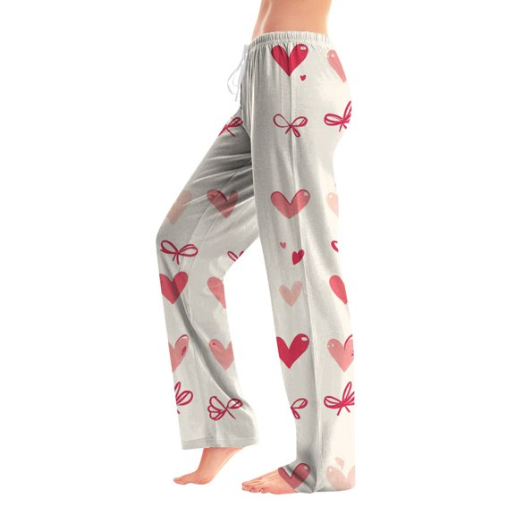 Valentines Day Womens Pajama Pants Drawstring Wide Leg Lounge Pj Pants Cute Heart Printed Fashion Casual Stretch Sleep Trousers