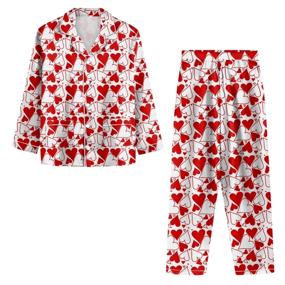Valentines Day Womens Pajamas Ourfits lapel Graphtic Pink Red Button Down 2 Pieces Sets Lovely Heart Long Sleeve Funny Pants Love You Patterned Trendy Letter Printed Shirts Red 3XL