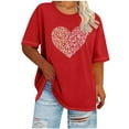 thumbnail image 1 of Valentines Day Womens Plus Size T Shirt, Oversized Red Graphic Tee with Split Heart Leopard Print Design (XL-5XL),Size 3XL, 1 of 4