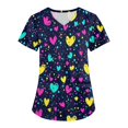 thumbnail image 1 of Valentines Day Womens Scrub Tops Love Heart Printed V Neck Breathable Scrub Tops Short Sleeve Professionals Soft Stretch T-Shirts with Pockets blue XX-Large, 1 of 4