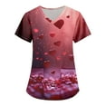 thumbnail image 1 of Valentines Day Womens Scrub Tops Love Heart Printed V-Neck Breathable Scrub Tops Short Sleeve Professionals Soft Stretch Workwear Shirt with Pockets red Small, 1 of 3