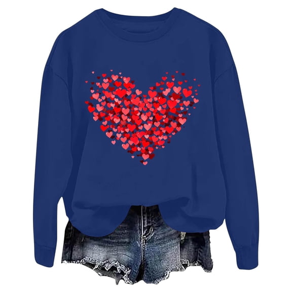Valentines Day Womens Sweatshirt Love Heart Shirts Oversized Fleece Pullover Long Sleeve Tunic Tops