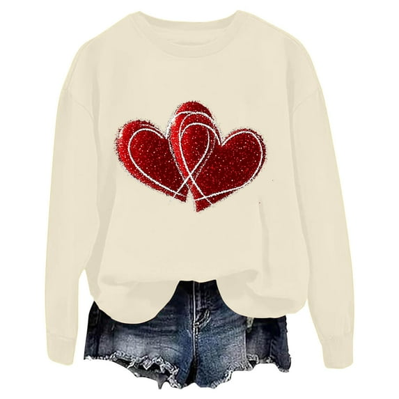 Valentines Day Womens Sweatshirt Love Heart Shirts Oversized Fleece Pullover Long Sleeve Tunic Tops