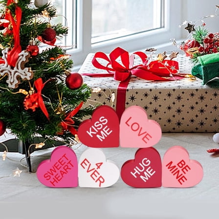 Valentines Day Wooden Heart Table Centerpiece Decorations,for Home, Kitchen, Living Room, Wedding, Party ,6 Piece Heart Shaped Decor,