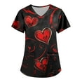 thumbnail image 1 of Valentines Day Working Uniform for Women Love Heart Printed V Neck Breathable Workwear Shirt Short Sleeve Professionals Soft Stretch Scrub Tops with Pockets wine XX-Large, 1 of 3