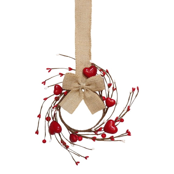 Valentines Day Wreath for Cabinet Front Door, 11" Red Pink Heart Wreath with Artificial Hearts & Berries,Valentine's Day Bow Wreaths for Wedding Window Home Wall Indoor Decor