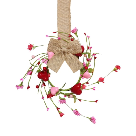 Valentines Day Wreath for Cabinet Front Door, 11" Red Pink Heart Wreath with Artificial Hearts & Berries,Valentine's Day Bow Wreaths for Wedding Window Home Wall Indoor Decor