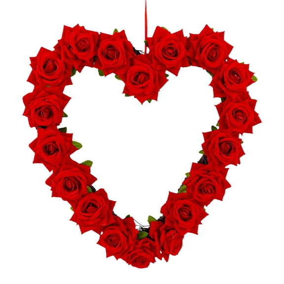 Valentines Day Wreath Decor,Artificial Rose Wreath,Wreaths For Front Door Outside,13 Inch Valentine Decorations,Fake Rose Flowers Heart Shaped Wreath For Outdoor Valentine'S Day Wreath,Red