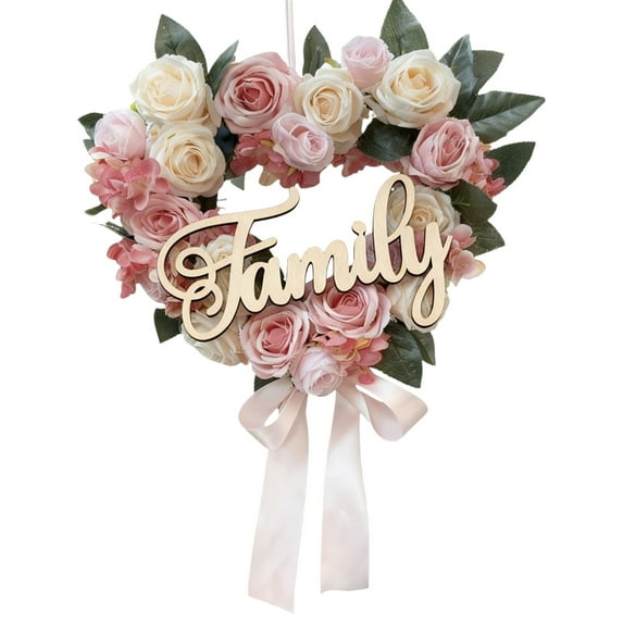 Valentines Day Wreath,Heart Shaped Rose Wreath,15.7 in Pink Valentine's Day Floral Wreath with Ribbons,Heart-Shaped Garland Wreaths for Front Door,Valentine's Day Wedding Decoration(Style C)