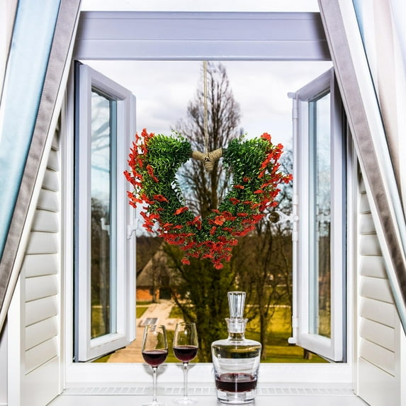 Valentines Day Wreath Heart Wreath with Red Berries Lush Green Ivy, Romantic Front Door Decoration for Spring Mother's Day, Perfect for Weddings & Indoor/Outdoor Farmhouse Décor