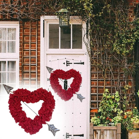 Valentines Day Wreath, Large Burlap Heart Shaped Door Wreath with Plaid, Valentines Wreaths for Front Door Farmhouse Valentine's Day Decorations Party Supplies