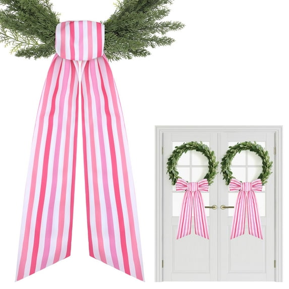 Valentines Day Wreath Sash - 2 Pcs Pink Striped Sashes for Wreaths for Front Door Home Decor,60 Inch Cute Wreath Sash for Wedding Bridal Shower Valentine's Day,Pink