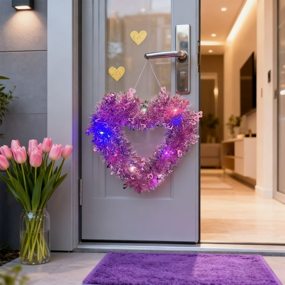 Valentines Day Wreaths for Front Door Valentine Door Decor Heart-Shaped Wreaths with Light Valentine's Day Wreath for Front Door Vintage Valentines Day Decorations