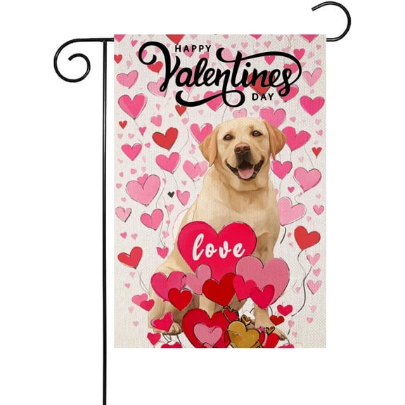 Valentines Day Yellow Labrador Dog Rose Garden Flag 12x18 Inch Double Sided Vertical Yard Decoration Outdoor Seasonal Small Flag