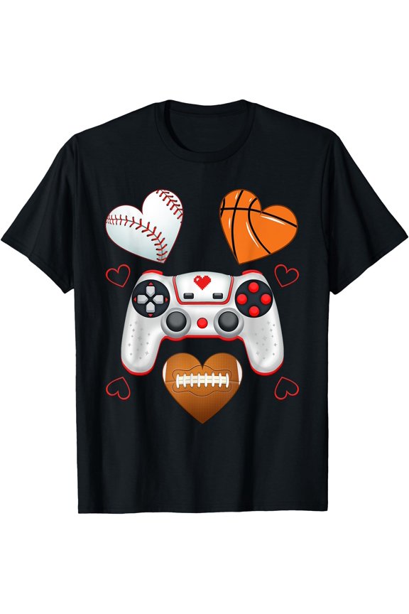 Valentines Day boys men Hearts gaming Basketball Baseball T-Shirt, Unisex T-Shirt