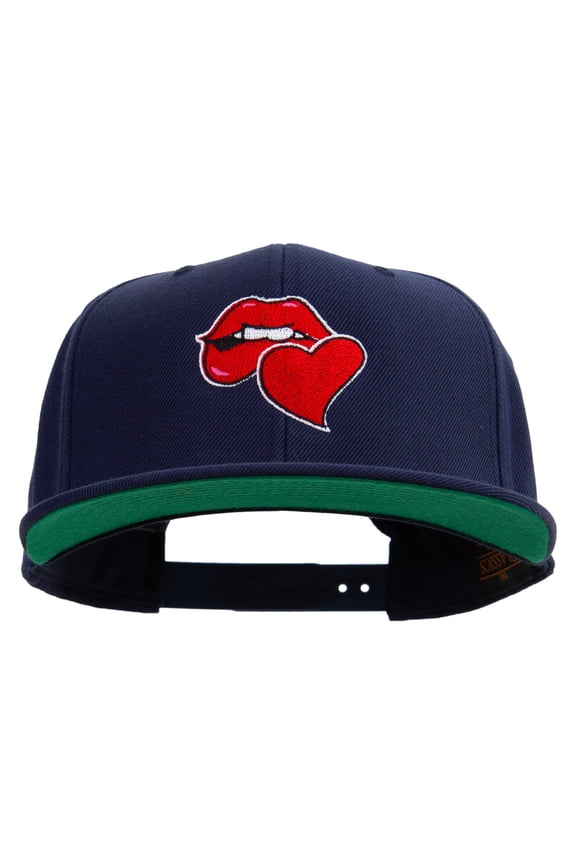 Valentines Day with Kiss Embroidered Wool Blend Prostyle Snapback - Navy OSFM