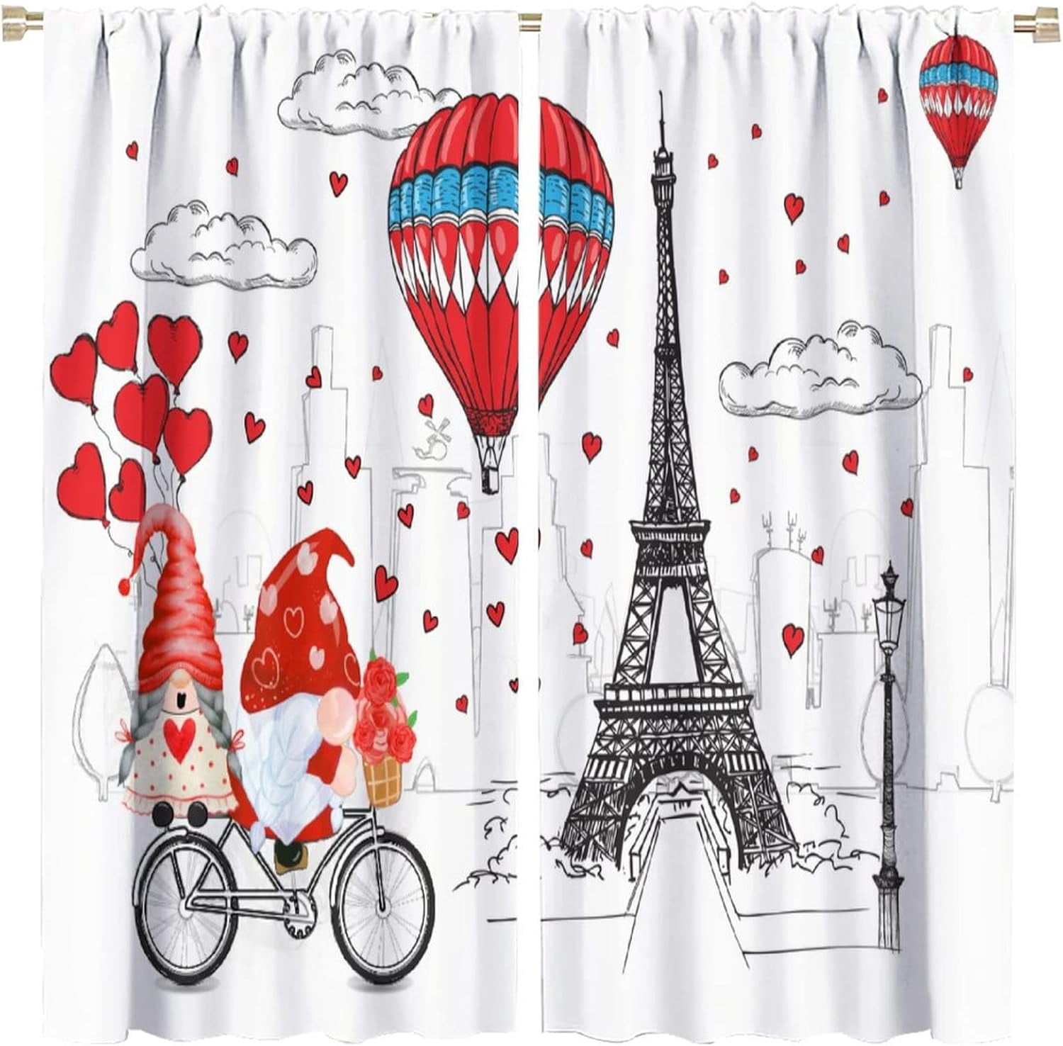 Valentines Days Blackout Window Curtains, Valentine Love Tree Eiffel Tower Hot Air Balloon Windows Door Curtain for Bedroom Living Room Home Decor 84x84in